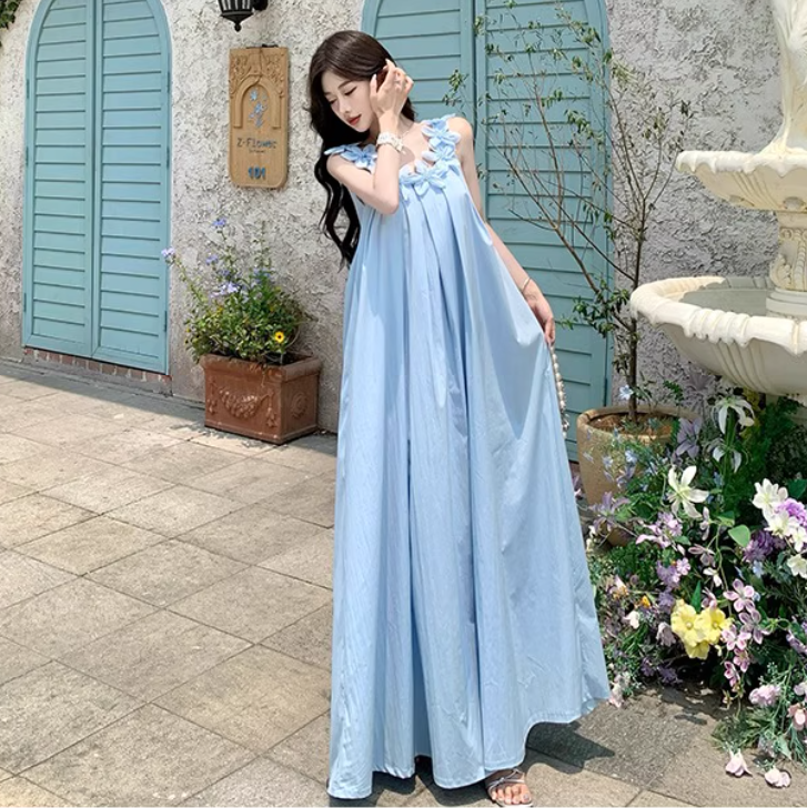 Minimalist Soft Material Loose Fit Dress Spaghetti Strap Oversize Long Dress AP0297