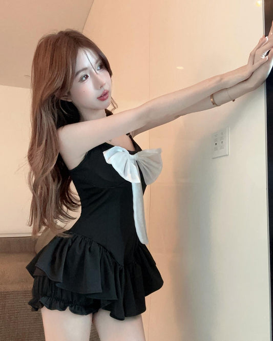 New Tendency Summer Skirt Ruffled Cute Dress With Bow Knot Spaghetti Strap Short Dress AP0338