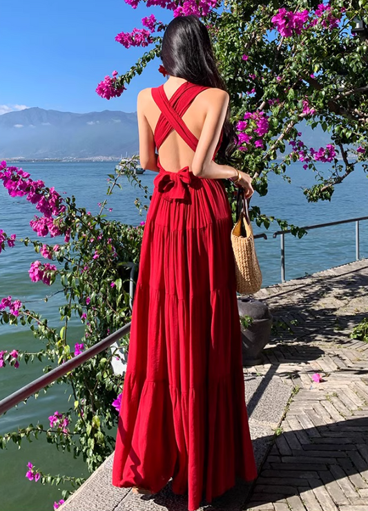 Soft Material Loose Fit Dress Corset Back Strap Flowy Oversize Long Dress AP0345