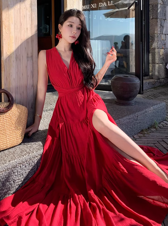 Soft Material Loose Fit Dress Corset Back Strap Flowy Oversize Long Dress AP0345