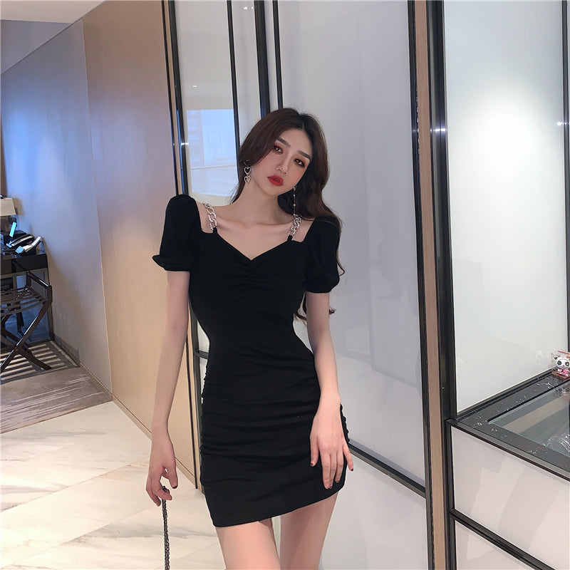 Short Sleeve Off-Shoulder Spaghetti Strap Dress Feast Hip-Hugging Sweetheart Neck Short Dress AP0378