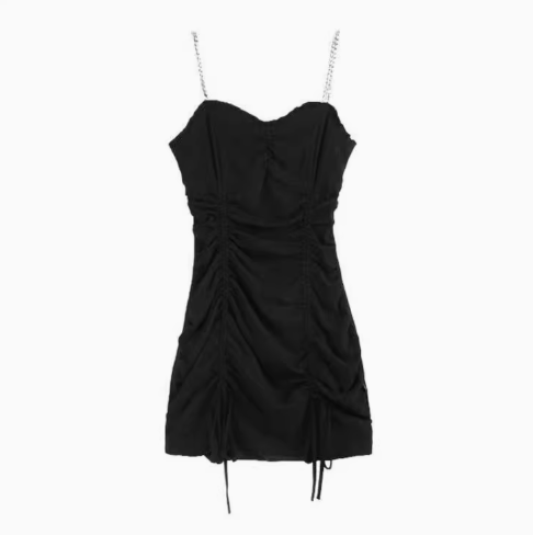 Fashion Women Breathable Material Mini Skirt Spaghetti Strap Rouched Party Short Dress AP0390