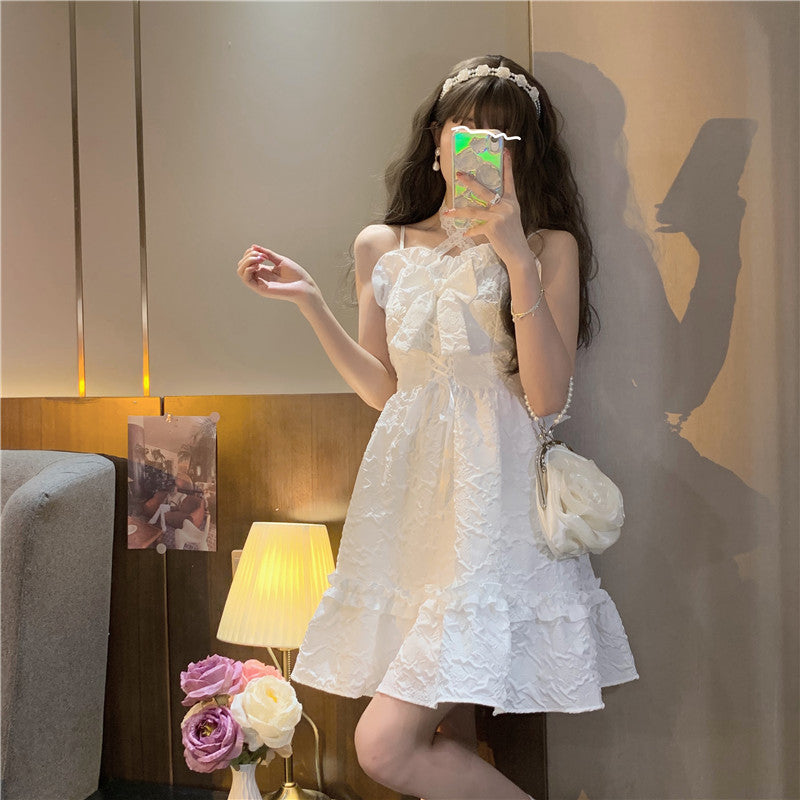 Everyday Wear Bowknot Ornament Cute Mini Skirt Noble Shimmering French Chic Short Dress AP0397