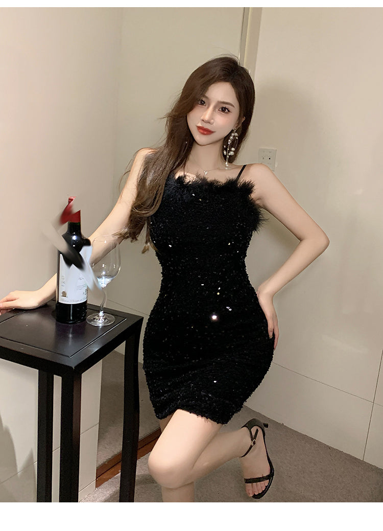 Vogue Women Paillette Mini Skirt Spaghetti Strap Sexy Party Hugging Short Dress AP0404