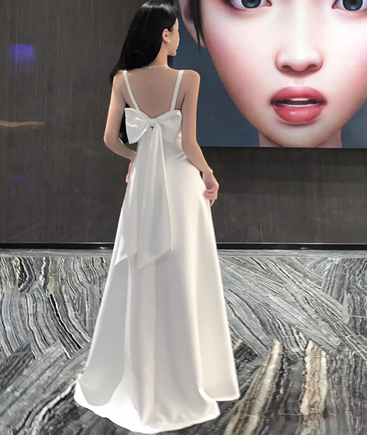 Fashionable Backless Spaghetti Strap Maxi Dress Bowknot Design Feast Elegant Long Dress AP0438