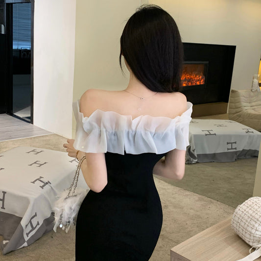 Ruffled Trimmed Sleeveless Off-Shoulder Summer Skirt Strapless Bodycon Short Dress AP0459