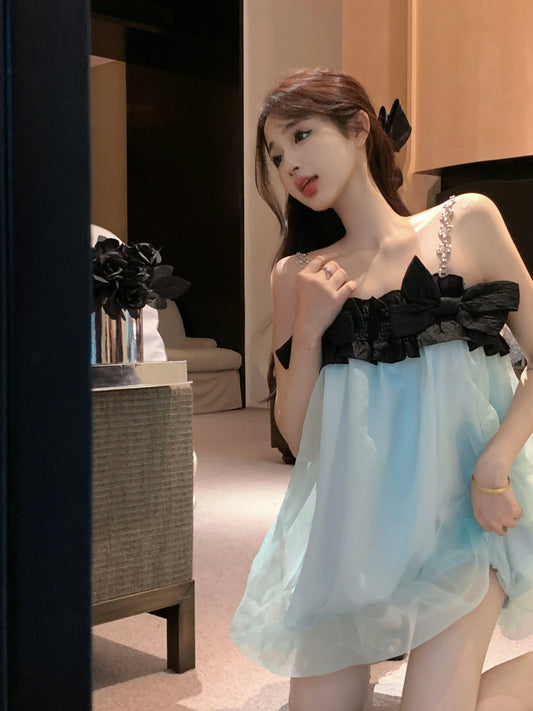 Sweet Bowknot Design Puffy Hem Mini Skirt Tulle Layered Bubble Short Dress AP0475