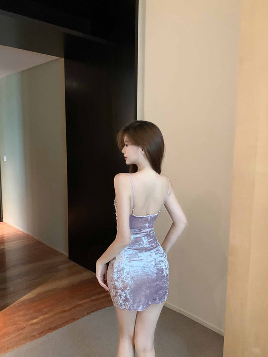 2025 Sweet Girls Chic Short Skirt Spaghetti Strap Soft Glow Sheath Short Dress AP0493