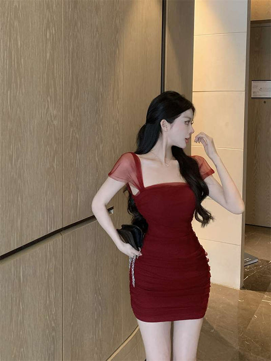 Off-Shoulder Summer Skirt Strapless Chic Tulle Sleeve Vogue Bodycon Short Dress AP0519