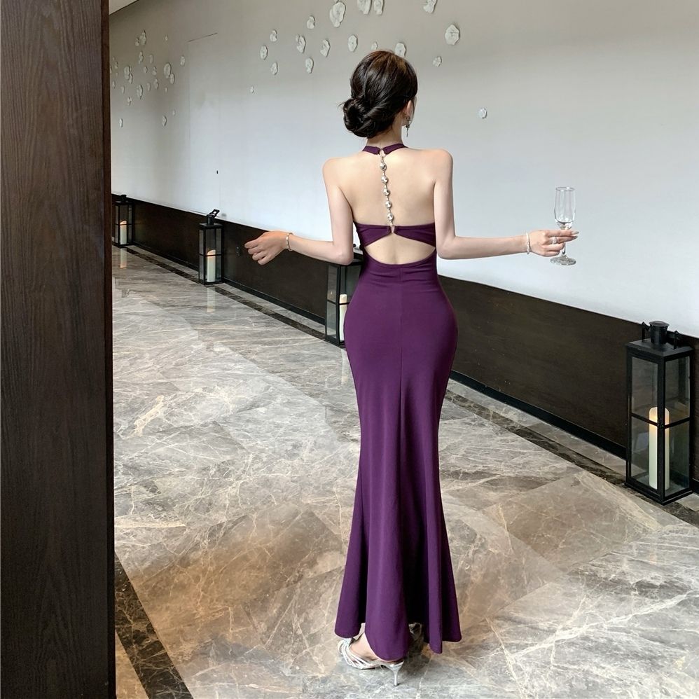 Simple Elegant Party High-Slit Mermaid Dress Photo Ready Bodycon Halter Long Dress AP0526