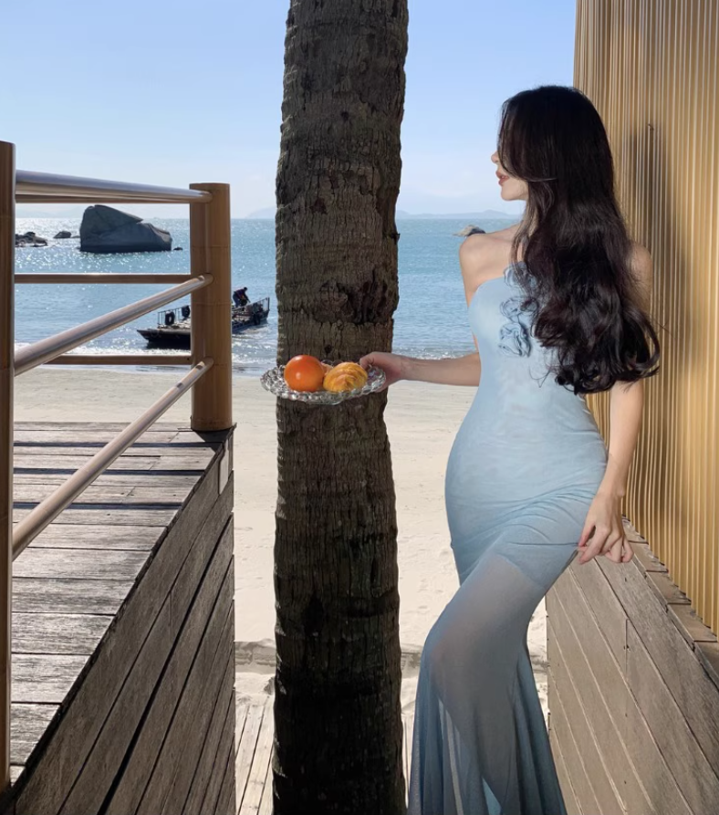 Unique Floral Design Sheath Camisole Dress Breathable Bodycon Halter Long Dress AP0587