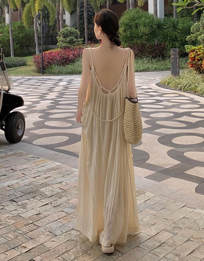 Ethereal Style Simple Vintage Maxi Dress Island Photo Oversize Backless Long Dress AP0605
