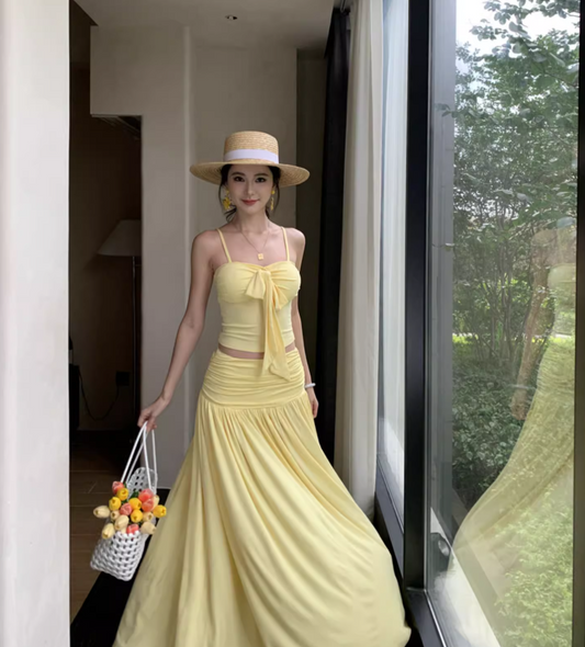 New Arrival Breathable Open Waist Two-Piece Maxi Dress Sleeveless Vacation Outfit Long Dress AP0613