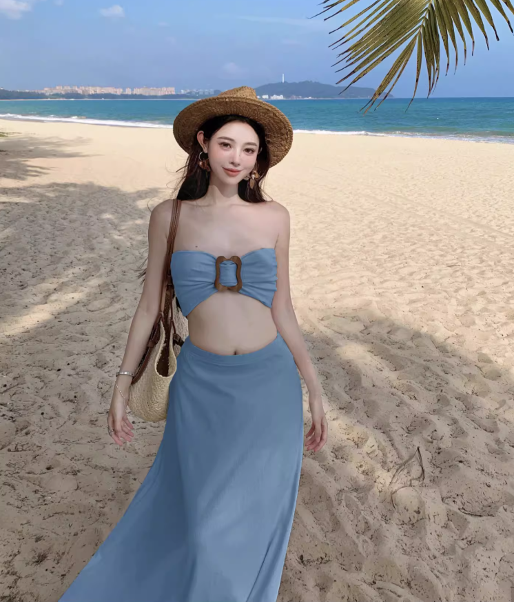 Gen Z Style Strapless With Sheath Long Dress Two-Piece Open-Waist Long Dress AP0615