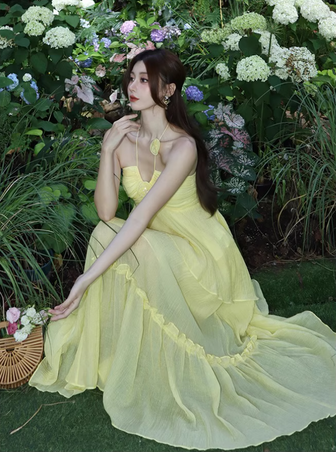 Newest Ethereal Vibe Vacation Outfit Maxi Dress Backless Elegant Flowy Halter Long Dress AP0627