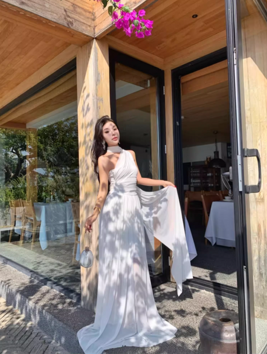 Classical One Shoulder Fluid Draping Maxi Dress Floor Length Sheath Long Dress AP0679