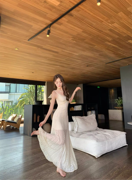 Viral Simple Silhouettes Maxi Dress Spaghetti Strap Hollow-Out Flattering Long Dress AP0693