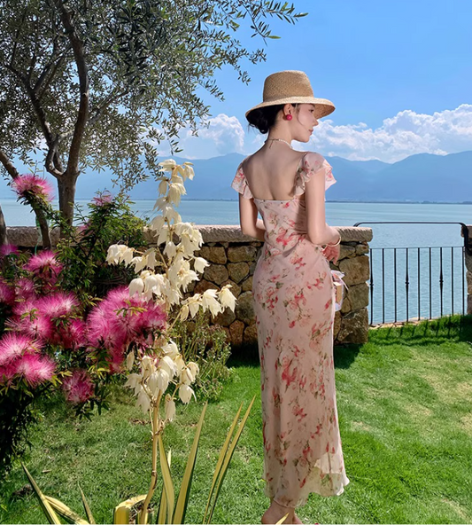 Eye-Catching Seaside Travel Photo-Ready Maxi Dress Gentle and Sweet Ruffled Long Dress AP0704