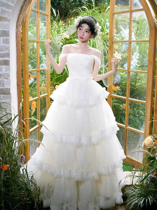 Elegant Off-Shoulder Ball Gown Gorgeous Strapless Trimmed Evening Dress A-line Prom Dress AP0728