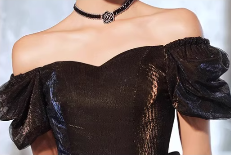 Glamorous shimmering Metallic Vibe Maxi Dress Puff Sleeve Ribbon tied Bow Prom Long Dress AP0740