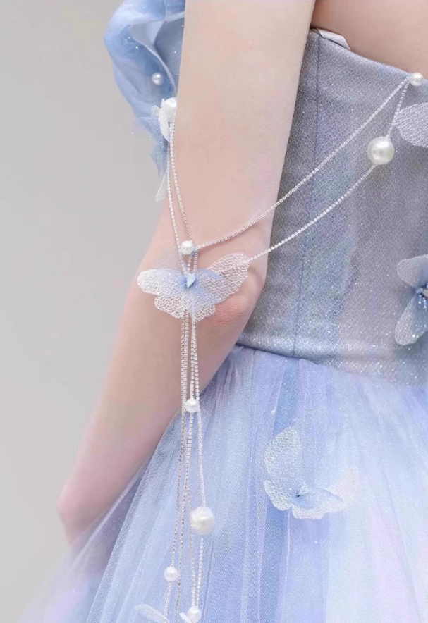 Dreamy Beading Cinched-Waist Maxi Dress Applique Strapless Tulle Layered Prom Dress AP0741