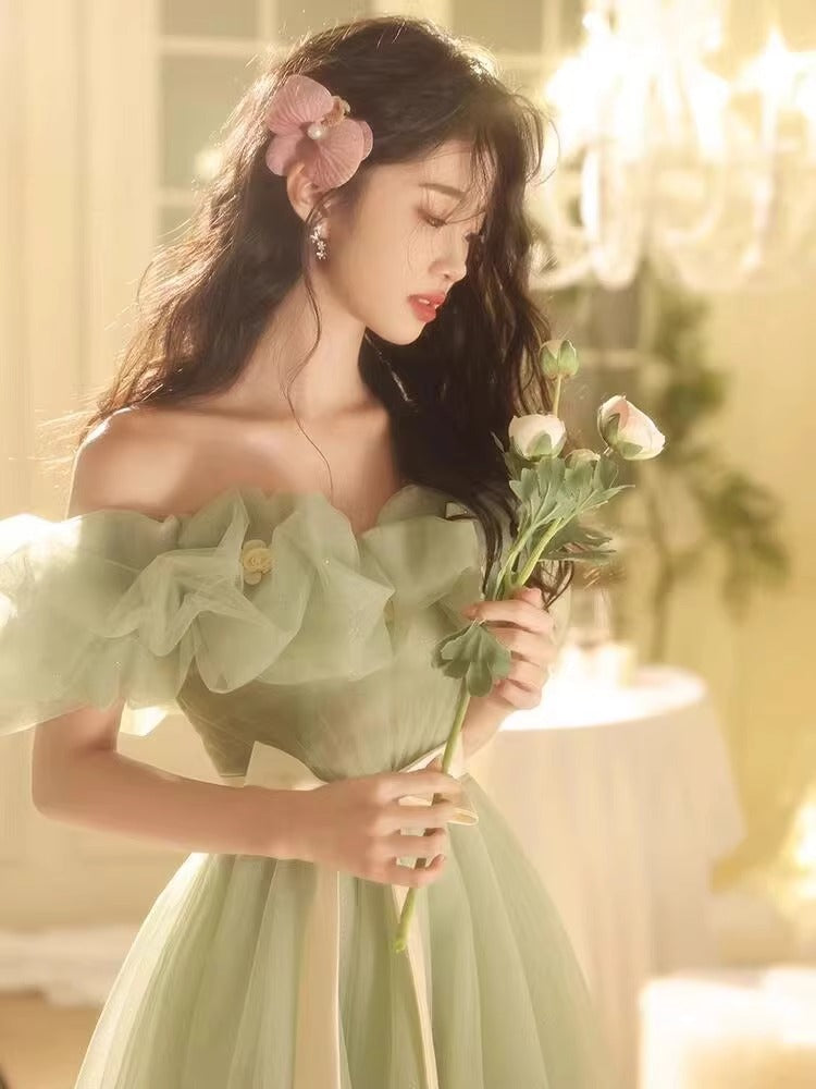 Dreamy Cascade Tulle Layered Evening Dress Strapless Off-Shoulder Cinched-Waist Prom Dress AP0746