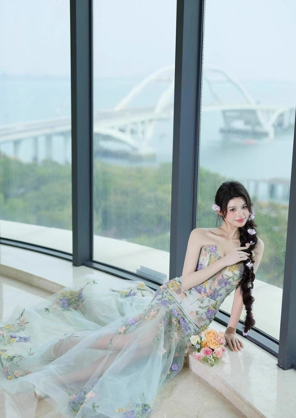 Charming Textured Floral Sweetheart Neck Mermaid Dress Beading Embroidered Tulle Layered Prom Dress AP0764