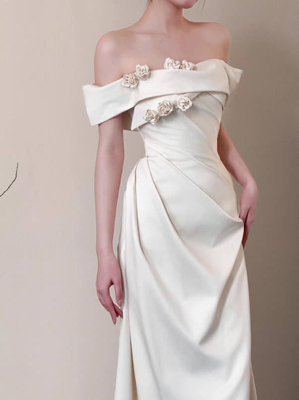 Vintage Off-Shoulder Stereo Floral Maxi Dress Classical Soft Fabric Flattering Prom Dress AP0794