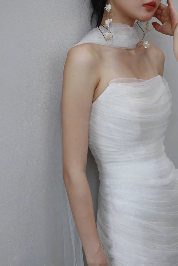 High Quality Tulle Overlay Strapless Mermaid Bodycon Minimalism Evening Prom Dress AP0832