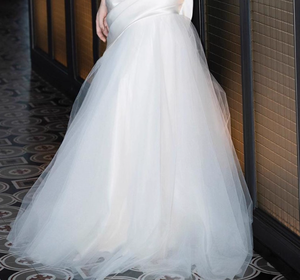 Lustrous Satin Fabric Minimalist Evening Mermaid Off-Shoulder Tulle Splicing Prom Dress AP0860