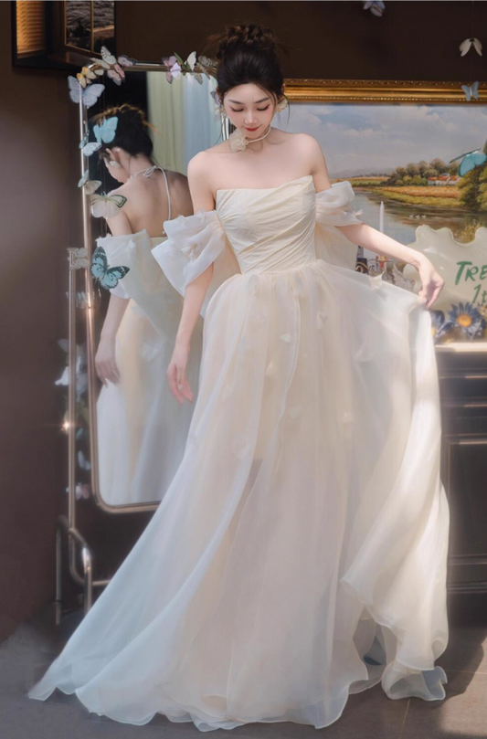 Charming Big Bow-Knot Stereo Petal Detailing Evening Dress Off-Shoulder Mesh Overlay Prom Dress AP0878