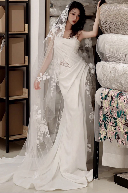 Dreamy Applique Tulle Splicing Birthday Outfit Maxi Dress Asymmetric Neckline Prom Dress AP0925