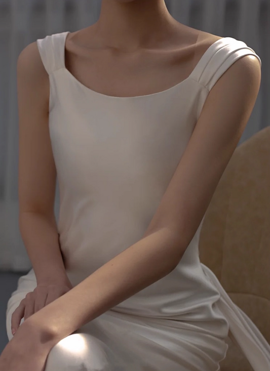 Graceful Lustrous Satin Tulle Splicing Bridal Dress Off-Shoulder Applique Mermaid Wedding Dress AP0990