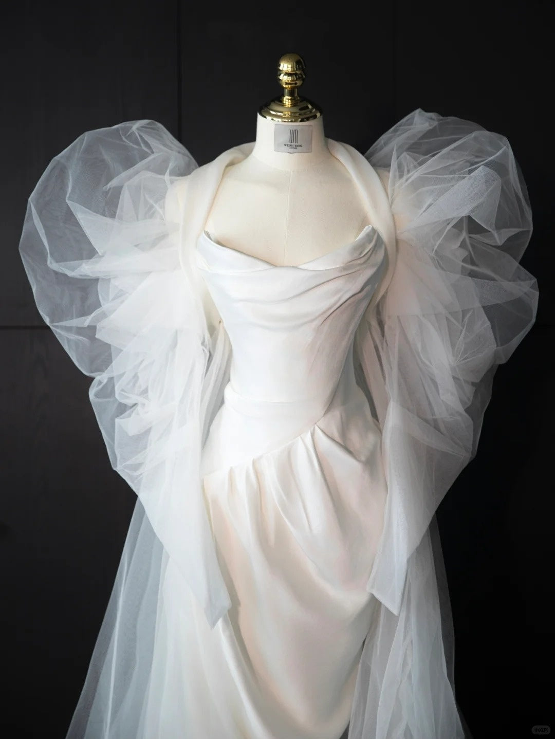 Alluring Puffy Tulle Sleeve Bridal Maxi Dress Waist-Cinching Wedding Dress AP0994