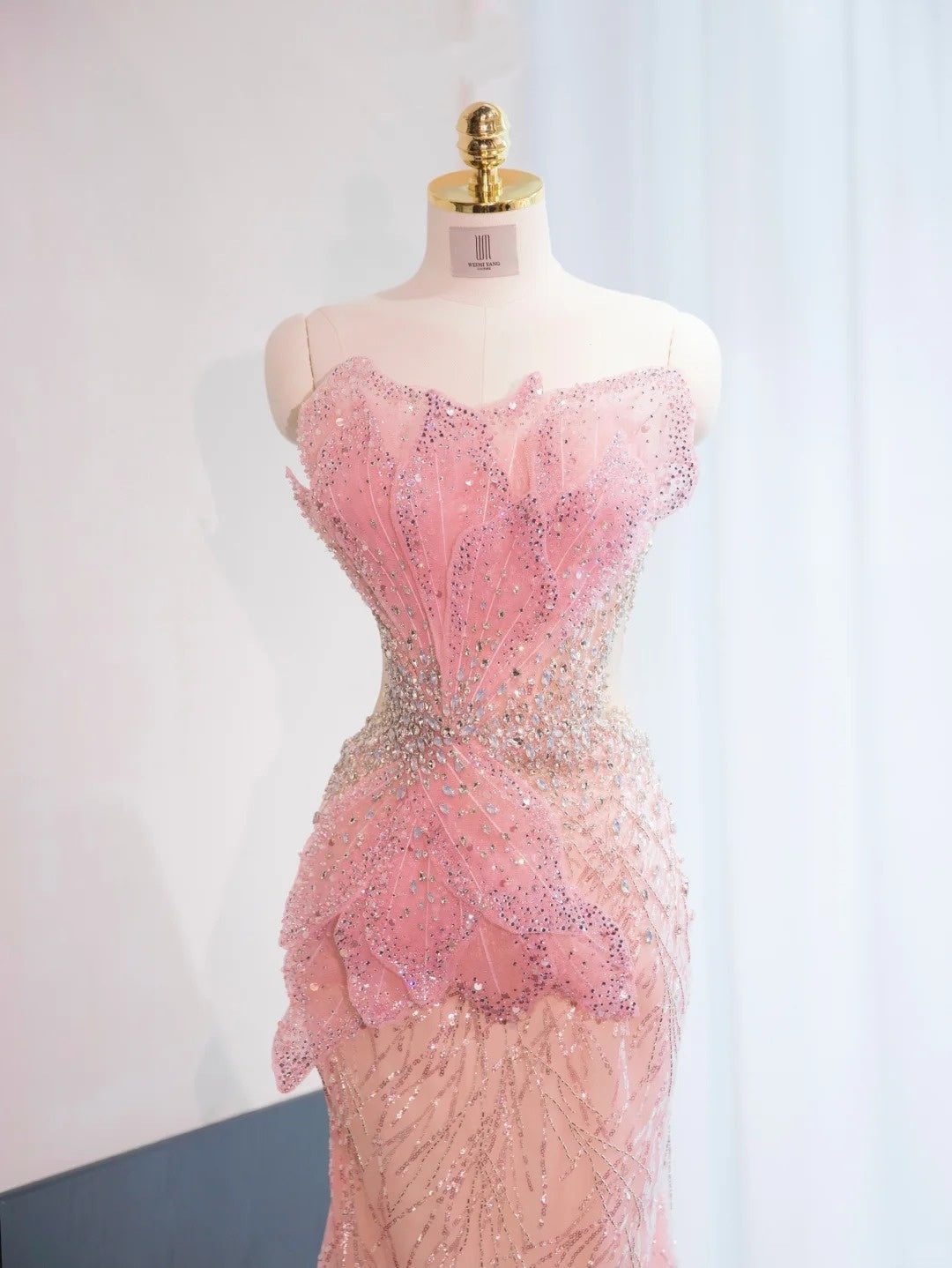 Sexy Pink Beading Petal Design Sweet 16 Dress Open-Waist Strapless Prom Dress AP0995