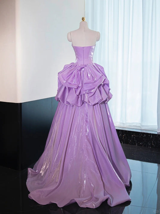 Classical Lavender Sheen Fabric Sweet 16 Party Dress Ruffled Strapless Beaded Prom Dress AP1015