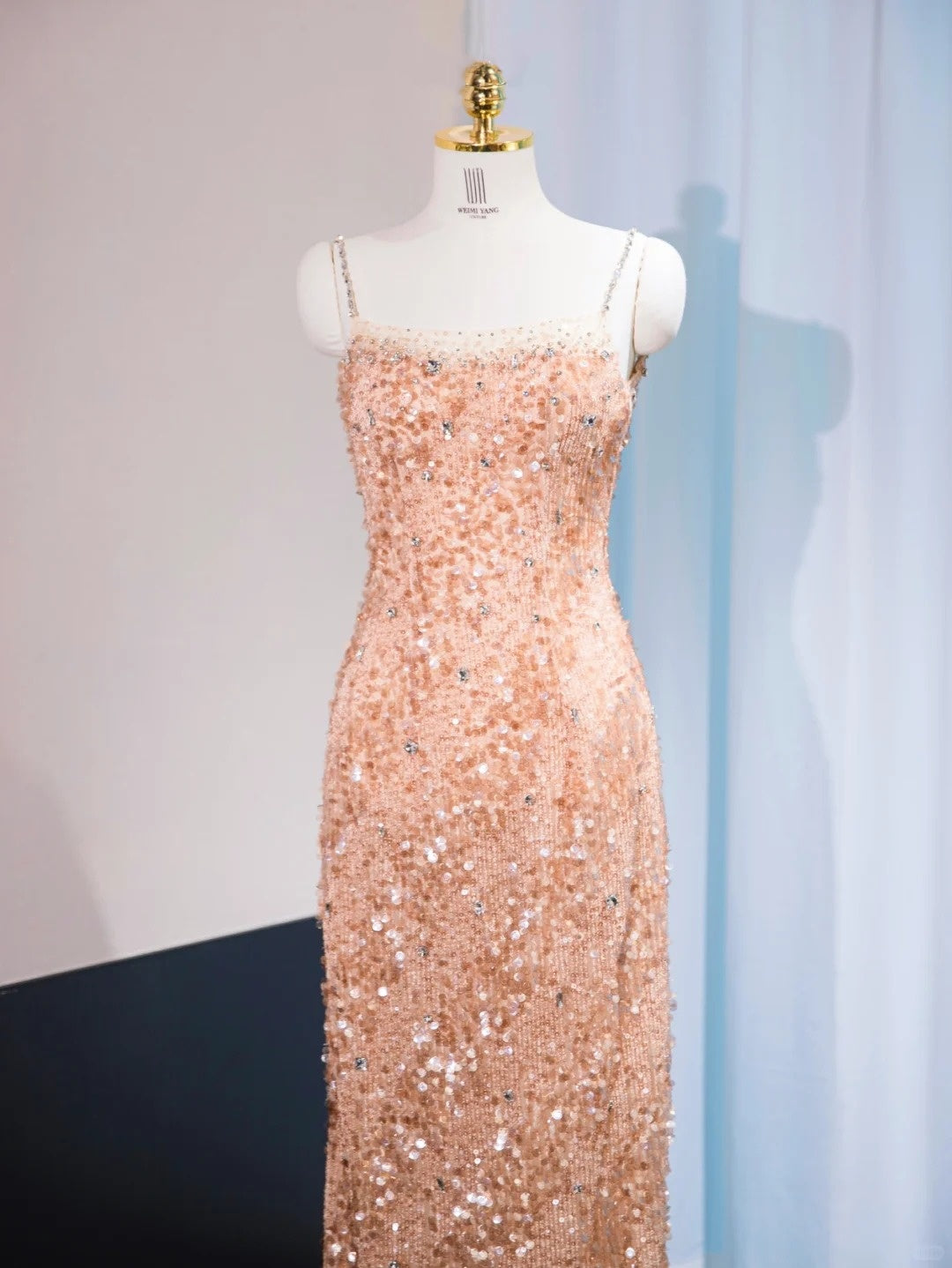 Romantic Sequins Glitter Cinched-Waist Feast Dress Chic Beaded Strap Prom Dress AP1016