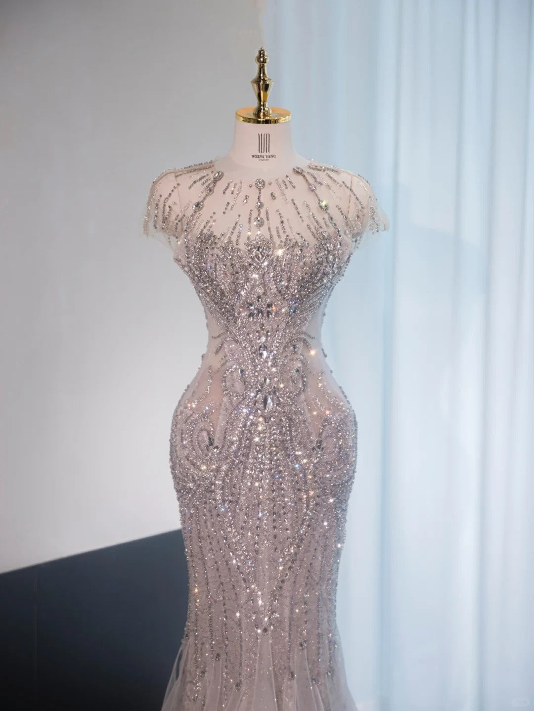 Charming Beading Stole Rhinestone Design Mermaid Dress Tulle Layered Hem Prom Dress AP1020