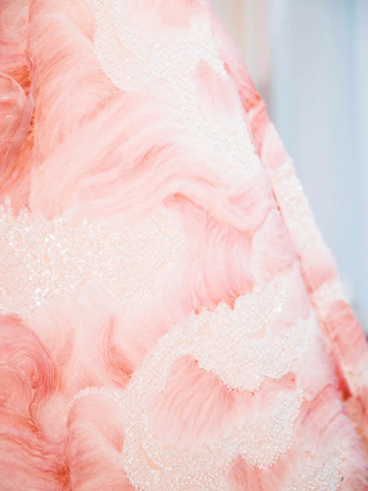 Cute Strapless Sequins Glittering Wave Ruffled Sweet 16 Dress Blush Pink Ombre Prom Dress AP1031