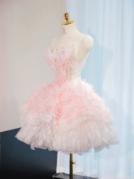 Cute Tiered Tulle Strapless Mini Dress Sparkly Sequins A-Line Petal Design Homecoming Dress AP1045
