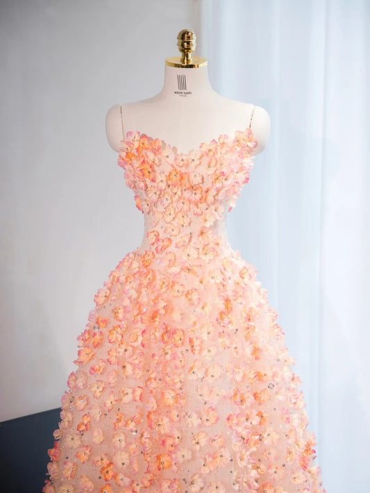 Vibrant Flowers Design Mesh Overlay Midi Dress Strapless Sparkly Sequins A-Line Prom Dress AP1047