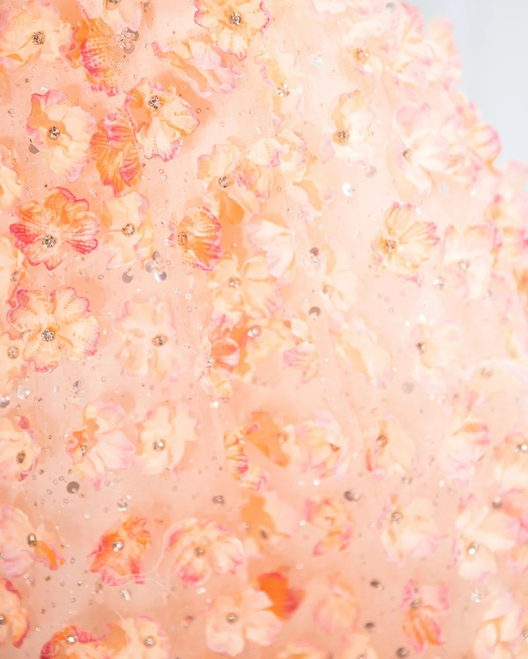 Vibrant Flowers Design Mesh Overlay Midi Dress Strapless Sparkly Sequins A-Line Prom Dress AP1047