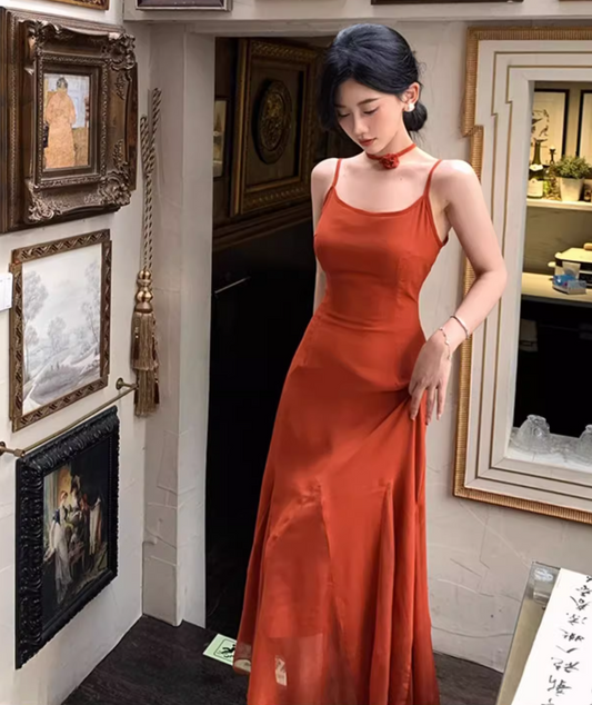 Graceful Tulle Overlay Sheath Maxi Dress Flowy Spaghetti Strap Everyday Wear Long Dress AP1144