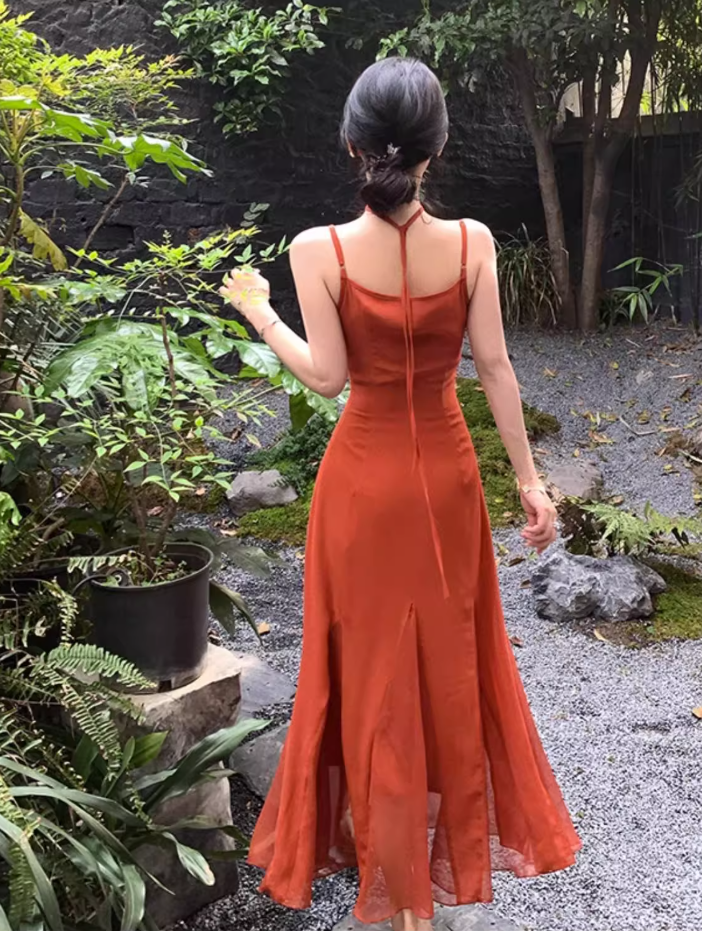 Graceful Tulle Overlay Sheath Maxi Dress Flowy Spaghetti Strap Everyday Wear Long Dress AP1144