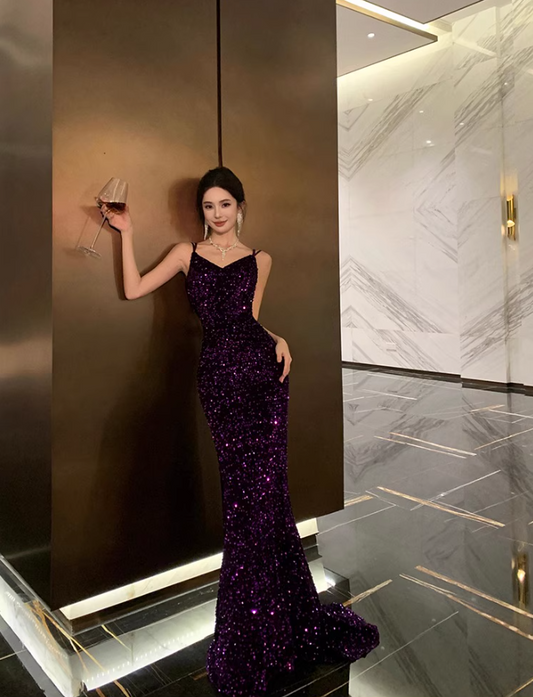 Alluring Glittering Sequins Overlay Maxi Dress Charming Sheath Feast Mermaid Long Dress AP1383