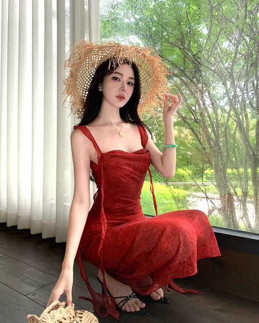 Sexy Ruffles Trimmed Casual Vacays Maxi Dress Alluring Mermaid Square Neck Sleeveless Long Dress AP1386