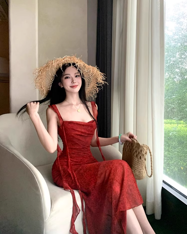 Sexy Ruffles Trimmed Casual Vacays Maxi Dress Alluring Mermaid Square Neck Sleeveless Long Dress AP1386