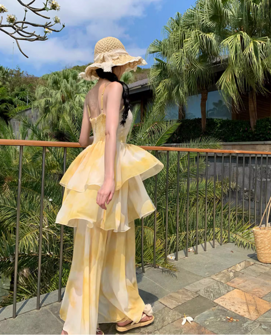 Cute Tie-Dye Spaghetti Strap Maxi Dress Chic Nature Shoots Flowy Tiered Hem Long Dress AP1394