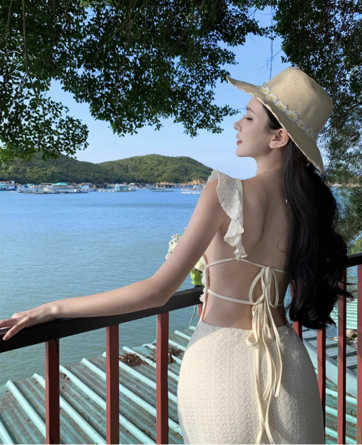 Dreamy Cinched-Waist Flutter Strap Maxi Dress Niche Nature Shoots Textured Fabric Long Dress AP1397