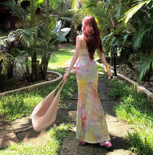 Graceful Bodycon 3D Floral Design Maxi Dress Dopamine Impressionist Oil Painting Print Nature Shoots Long Dress AP1399